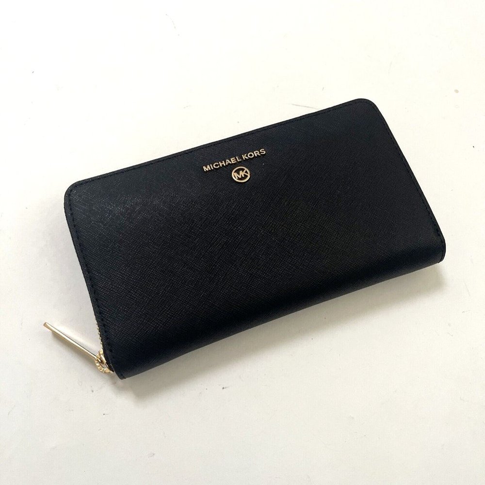 Michael Kors Jet Set Charm Wallet Black Saffiano Leather Zip Logo Long NWT - Picture 2 of 6